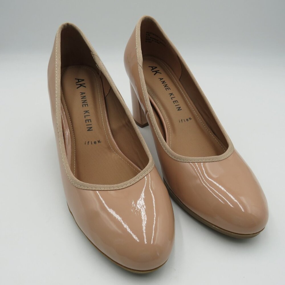 Anne Klein Nude Patent Block Heel Pumps - Picture 2 of 12